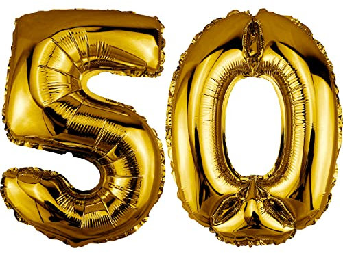 DekoRex Folienballon Gold 40cm Geburtstag Jubiläum Hochzeit Deko (Zahl 50)