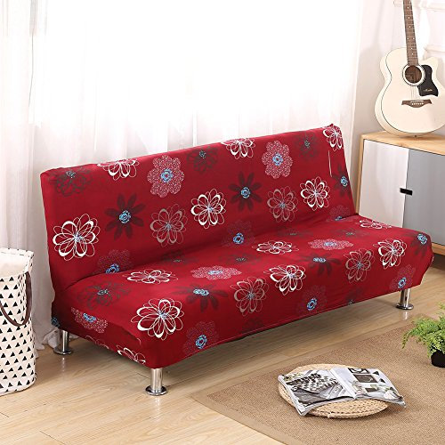 Einfarbig Armlose Sofabettüberzug Polyester Spandex Stretch Futon Schutzhülle Protector 3-Sitzer elastisch vollklappbar Couch Sofa Shield für Klappcouch ohne Armlehnen (Vintage Print Pattern-k)