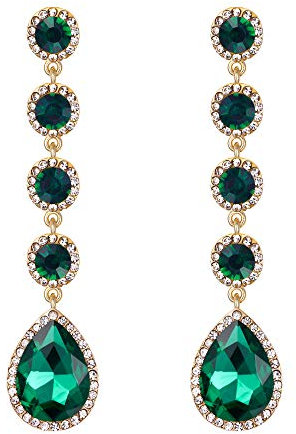 Clearine Pendientes para mujer Elegante boda nupcial cristal redondo gota de lágrima candelabro cuelga pendientes llamativos Esmeralda-verde