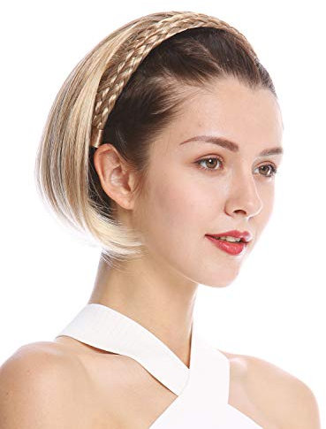 WIG ME UP - 90606-27T613 Halbperücke Haarteil edel geflochtener Haarreif kurz schulterlang glatt Blond gesträhnt