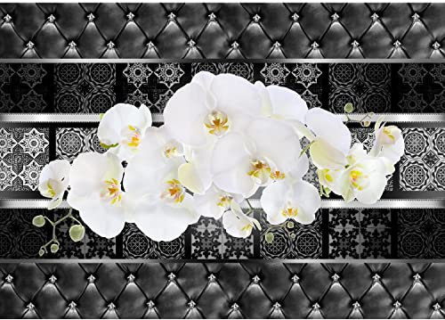 Runa Art Papier peint intissé fleurs d'orchidées 352 x 250 cm Toison Mur XXL Tableaux Muraux Tapisserie Photo Décoration Murale Salon Chambre Noir et blanc 9472011a