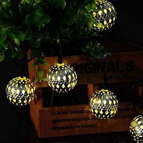 Silber Marokkanischen Orb Schnurlichter,KINGCOO Wasserdichte 20LED Metall Goble Laterne Solar Lichterkette mit 8 Modus Ambientebeleuchtung für Garten Hochzeitsfest Weihnachtsdekorationen (Warmweiß)