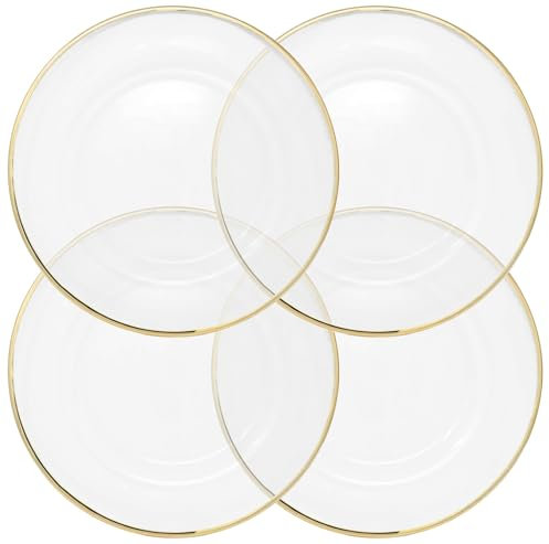 Ms Lovely Clear Glass Charger 13 Inch Dinner Plate With 0.5 CM Metallic Rim - Set of 4 - Gold