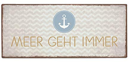 Lavida Schild Meer GEHT Immer blau weiß mit Aufhängung 30,5x13cm Maritim Metall