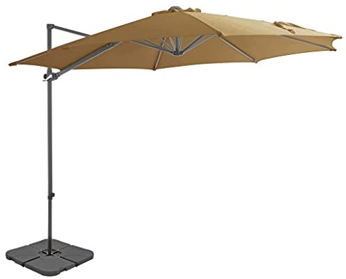 vidaXL Garden Parasol with Portable Base, Outdoor Umbrella for Balcony Terrace, Sunshade for Table, Patio Canopy, UV Protection Sun Shelter, Taupe