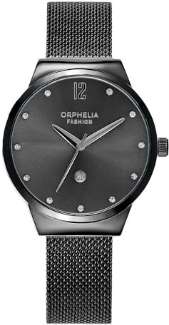 Orphelia Fashion Damen Analog Quartz Uhr Optima mit Mesh Edelstahl Armband Schwarz