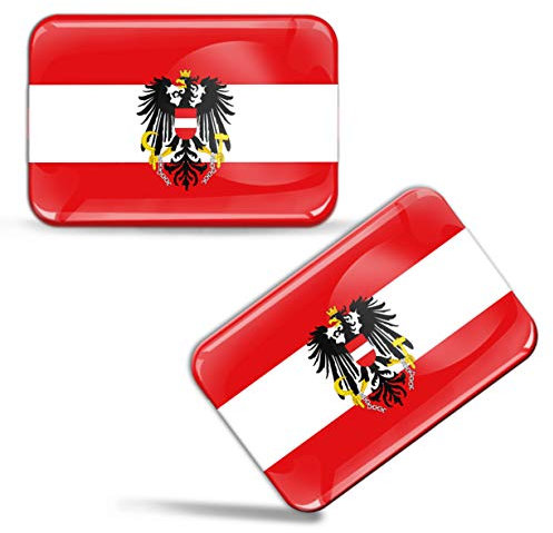 Biomar Labs® 2 x Aufkleber 3D Gel Silikon Stickers Österreich Austria Österreichische Flagge Fahne Flag Wappen Emblem Auto Motorrad Fahrrad Fenster Tür PC Handy Tablet Laptop F 81