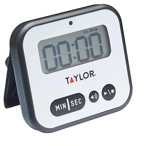 Taylor Pro - Minuteur de Cuisine Numérique avec Alarme Extra Forte et Voyant d'Alerte, Compte à rebours, Dos Magnétique, Plastique, Blanc/Noir, 5 x 8,5 x 7,5 cm