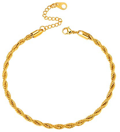 Bandmax schlichte Fußkette für Frauen Mädchen 3mm dünne Kordelkette Armband 18k vergoldet Fußkettchen 22cm Kette Sommer Fußschmuck