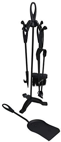 Kamingarnitur mit Bürste, Schaufel, Zange, Gusseisen, 5 Stück