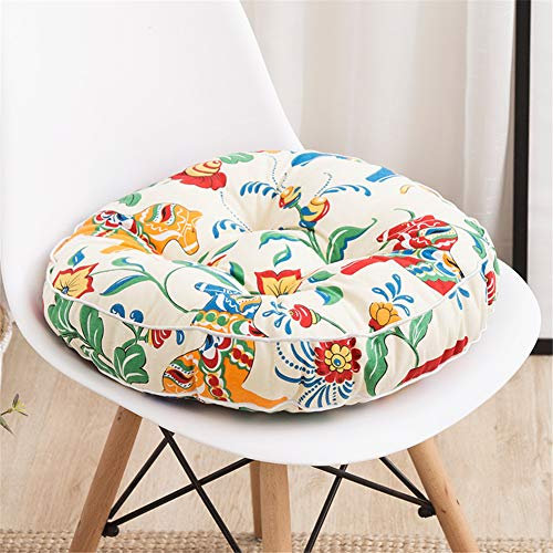 FANSU Stuhlkissen Rund, Nordisch Stil Tatami Sitzkissen Leinen Weiches Stuhl Auflage Atmungsaktiv Komfortable Sitzpolster für Indoor Zuhause Stuhl Balkon Garten (Blumen & Pferde,40x40x10cm)