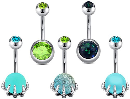 AceFun Bauchnabelpiercing 14G grün chirurgische Stahl 5pcs Con Hand mit Perle Opal Kugel nabelpiercing bauchnabelstab bauchnabelring Piercing Bauch retainers für Frauen
