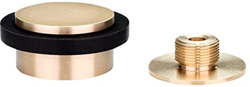 EVI Herrajes, Adhesive Door Stop with Threaded Base, Matte Brass, Black Rubber, Ref I-203/35x19-DUAL-MT