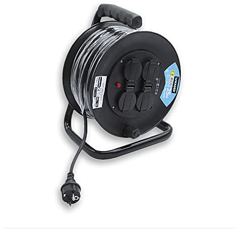 Estensibile elettrico 25 m - 4 prese con coperchio - Avvolgicavo industriale - IP44