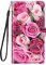 Guxira Coque Cuir pour iPhone SE 2022 5G / iPhone SE 2020 / iPhone 7/8 Étui à Rabat Motif pour Filles, Portefeuille Housse avec Case 360 Degrés Silicone Antichoc Protection Cover Cuir - Rose Fleur