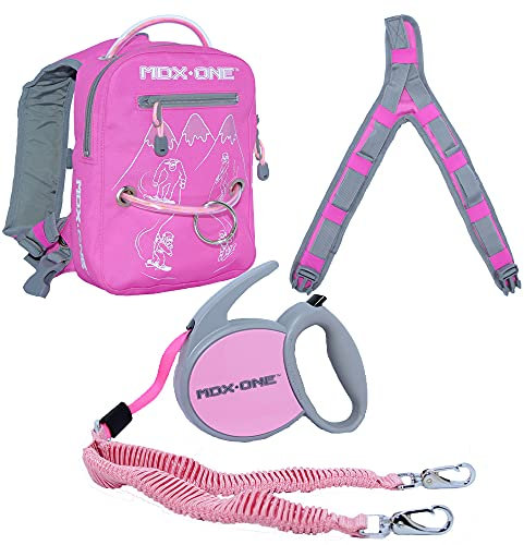 MDXONE Kinder-Snowboard-Ski-Gurt-Trainer mit einziehbarer Leine und absorbierenden Spanngurten (Rosa)