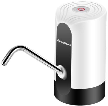 EASYSPEED Kühler & Wasserspender Für Trinkwasser,Wasserflaschen Pumpe USB Wiederaufladbar,Tragbare Automatische Trinkpumpe,Kommt Mit 2 Adaptern Wasserspender Für Zuhause,Büro,Küche,Camping,Weiß