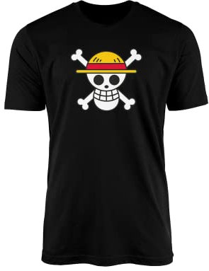 SmartyPants One Piece Skull Black T-Shirt Top Tee - Manga Anime Japanese Japan TV Show Monkey Luffy Rubber Pirates King Devil Fruit Straw Hat Adults Kids Gift Present (12-14 Years, Black Prime)