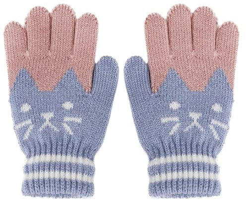 AOOPOO Weiche Kaschmir-Handschuhe mit Katzenmotiv, warme Vollfinger-Handschuhe mit Handgelenkschoner, für drinnen und draußen, für Kinder von 1 bis 4 Jahren, blau, Einheitsgröße