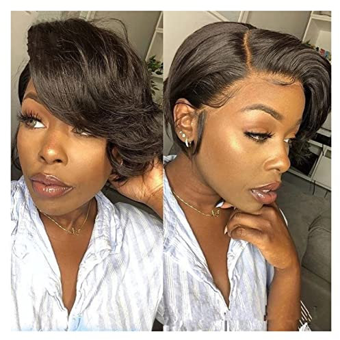 caihuashopping Haarteile Brasilianisches Short T-Teil Spitze Perücke 13x1 Transparent Seitenteil Spitze gerade Bob Perücken Mittelteil Spitze Front Human Haar Perücke for Frauen (6 Zoll) Perücken