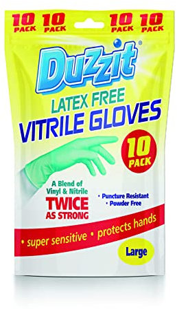 Duzzit Vitrile Gloves, Vinyl, Large, 10 Pack