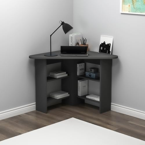 Gredos Computer Desk, Corner Desk, Writing Desk with Storage Shelves, H 73.8 cm | W 105 cm | D 80 cm (Anthracite)
