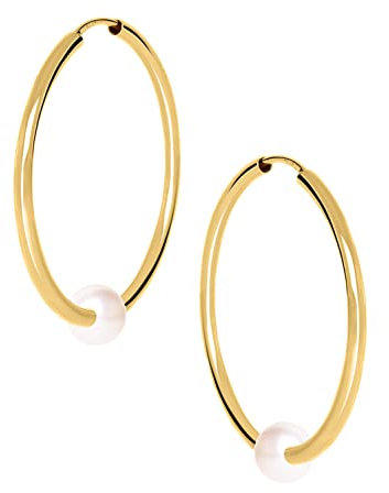 My Gold Damen Creolen Ohrringe Ø 40mm Perlenohrringe Echtes Gelbgold 375 Gold (9 Karat) Echte Süßwasserperlen Ø 6,5mm Pearly Kiss