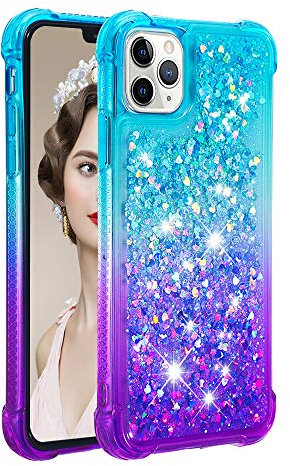 KBIKO-zxl Compatible with iPhone 11 Pro Case Star Glitter Shiny Slim Fit Shockproof Protective Girly Women Crystal Hearts Phone Case Cover for iPhone 11 Pro.Blue Purple YBJ