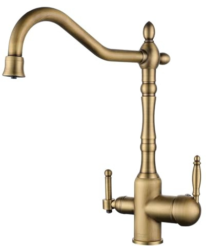 ROLYA Old Style Vintage 3 Wege Küchenarmatur Bauernhaus 3-in-1 Dosierung Gereinigte Wasserspüle Mischbatterie Antik Messing