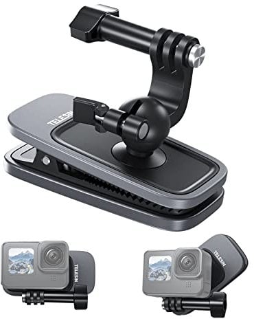 TELESIN Magnetische Rucksackgurt Halterung für GoPro Hero 13/12/11/10/9/8/7/6 Max, DJI OSMO Action 5 Pro 4 3, Insta360 X5 X4, mit 360° Drehbarer, Schnell lösbarer Klemmhalterung, Action Kamera Zubehör