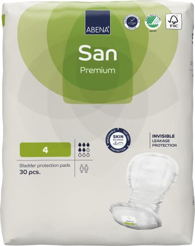 ABENA San Premium Mens & Womens Incontinence Pads, Breathable & Comfortable, Fast Absorption, Discreet & Effective Shaped - Premium 4, 800ml Absorbency, 9X 30PK