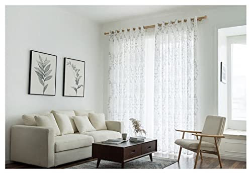 Aotiwe Gardine Landhaus, Schiebegardinen Grau Blumenmuster Polyester 2 Stücke 137X244cm für Schlafzimmer