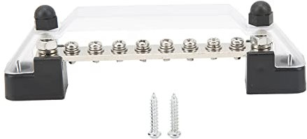 Aramox Battery Terminal Distribution Block, 48V 150A Battery Power Distribution Block Bus Bar with Cover M6 Studs M4 Terminal Screws for Cars RVs Boats (8 Way)