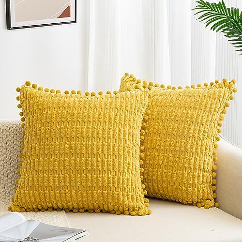 ZWJD 2er Set Kissenbezug 60x60 Kordsamt Sofakissen Weiche Kissenhülle Boho Kissenbezüge Dekokissen Moderne Kissen Deko für Couch Schlafzimmer Zuhause Auto Dekor Zierkissenbezüge Gelb