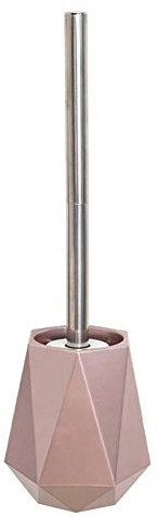 Toilet Brush and Holder Set, Silicone Toilet Brushes with Long Shank Stainless Steel Handle,Tweezers included. 13 x 10 x 41cm-Rose_gold