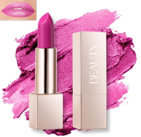 Beauty Searcher Barra de Labios Brillo Metálico, Color de Labios de Alto Impacto con Fórmula Cremosa Hidratante, Barra de Labios de Cobertura Total con Acabado Mate (06# Dama Rosa)