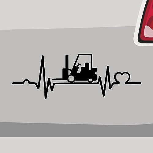 Herzschlag Gabelstapler Aufkleber Flurförderzeug Sticker Auto Bike Decal Vinyl Aufkleber Größe: 14x5cm (M) | Farbe: 10-weiß | flurförderzeug Sticker Kleber Deko Tuning Auto-Folie
