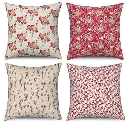 ASDCXZ Valentinstag Kissenbezug 40x40 cm 4er Set, Rot Liebe Hochzeit Weihnachten Neues Jahr Sofa Dekokissen Kissenbezüge Kissenhülle Waschbar Polyester Textil Outdoor Kopfkissenbezug Kissen Bezug