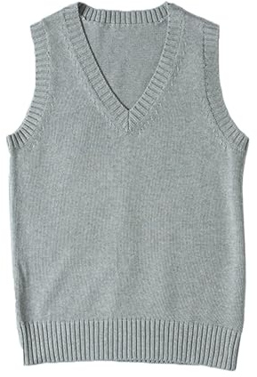 ZUEVI Damen-Pullover, Weste, klassischer V-Ausschnitt, Uniform-Pullover, Strickwaren, Tops, ärmellos, Strickpullover, Westen, GRAU, X-Groß