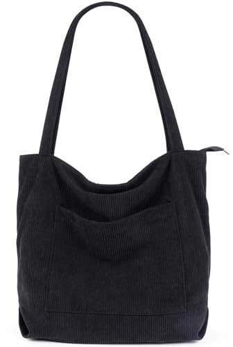 MAMUNU Cord Tasche Damen Groß Umhängetasche Tote Bag mit Reißverschluss Schultertasche Handtasche Shopper Beuteltasche Stofftasche Groß für Alltag Arbeit Büro Reisen College Schule Einkaufen
