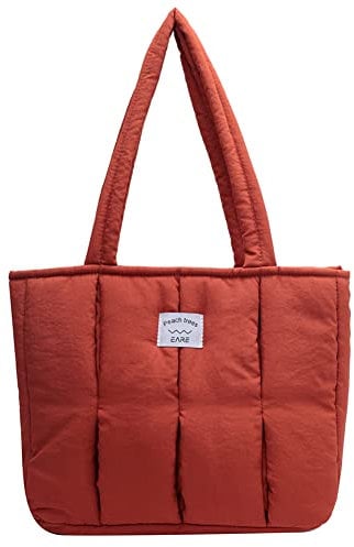 DKIIL NOIYB Puffy Tote Bag Stepptasche Gesteppte Shopper Tasche Plüsch Handtasche mit Reißverschluss Einfarbig Gefüllte Umhängetasche aus Baumwolle für Damen Groß Hobo Bag
