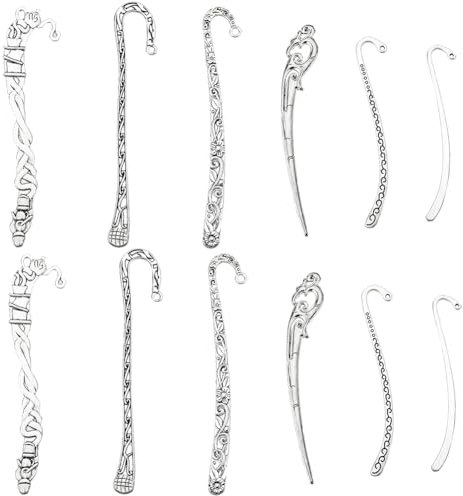 SUNNYCLUE 12 Stück Metall Lesezeichen, Vintage Stil, Antik Silber, Blume, Haarnadel, Streifen, DIY, Buchliebhaber