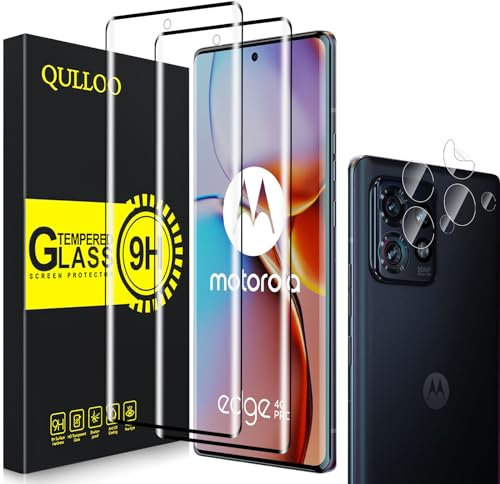 QULLOO Protector de Pantalla para Motorola Moto Edge 40 Pro 5G [2 Piezas] + Protector de Lente de Cámara [2 Piezas], 9H HD Alta Sensibilidad Cristal Templado para Motorola Moto Edge 40 Pro