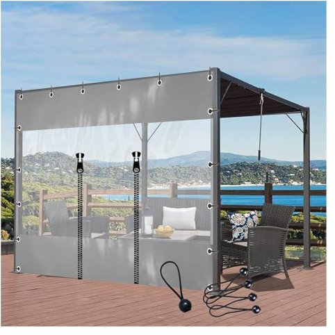 AFGZQ Pergola-Seitenplane Außenbereich Klare Plane Wetterfest Terrassenüberdachung Aus PVC for Pavillons, Veranda, Pergola, mit Doppelreißverschluss (Color : Gray, Size : 1x1.8m/3.3x5.9ft)