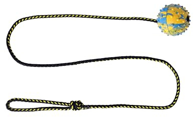 Dingo Hundeball – vollständig mit Gummi gefüllt, mit Glöckchen und 100 cm langem Seil – geeignet zum Apportieren, Hundesport, Agility, Spielen – mittlere Größe – zufällige Farbe (17317-2)
