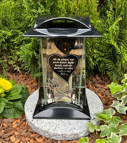 Grablampe Grabkerze mit Motiv und Spruch - Als du gings, war noch keiner dafür bereit, weil wir dachten, es wäre noch so viel Zeit - Grabkerze 27 cm H. Grabschmuck Neue Model ohne Sockel.