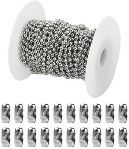 10 Meter Ketten Halsketten, DIY Link Kette, 4 mm Kugelkette Edelstahl Perlen Rollenkette Halskette, Gliederkette Silber mit 20 Kugelketten Verbinder, Edelstahlkette auf Rolle