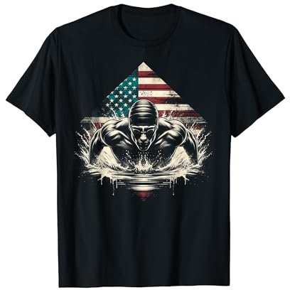 Natation Usa Drapeau Homme Nageur T-Shirt