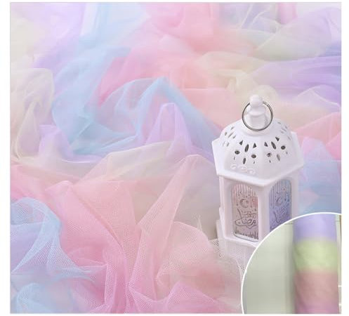 Egurs Tüllstoff Regenbogen Meterware Tüll Netzstoff Organza Mehrfarbige Voile Kleid Stoff Zum Nähen Bunte Tüllband für Tutu Rock Hochzeit Party Dekoration 10# 300×150cm