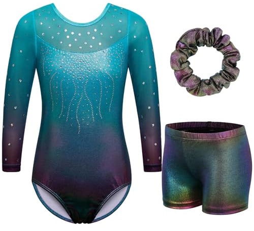 ZNYUNE gymnastikanzug hose mädchen turnanzug Ärmellos/langarm turnkleidung mädchen gymnastik Tumbling Tanz hose KHB285 Aqua 12A